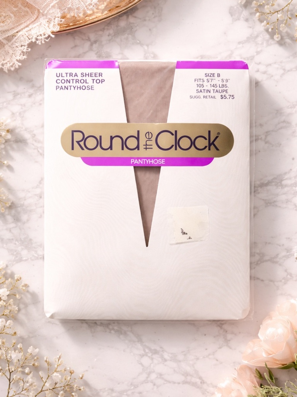 VINTAGE NEW Round the Clock Ultra Sheer Control Top Pantyhose Satin Taupe Size B